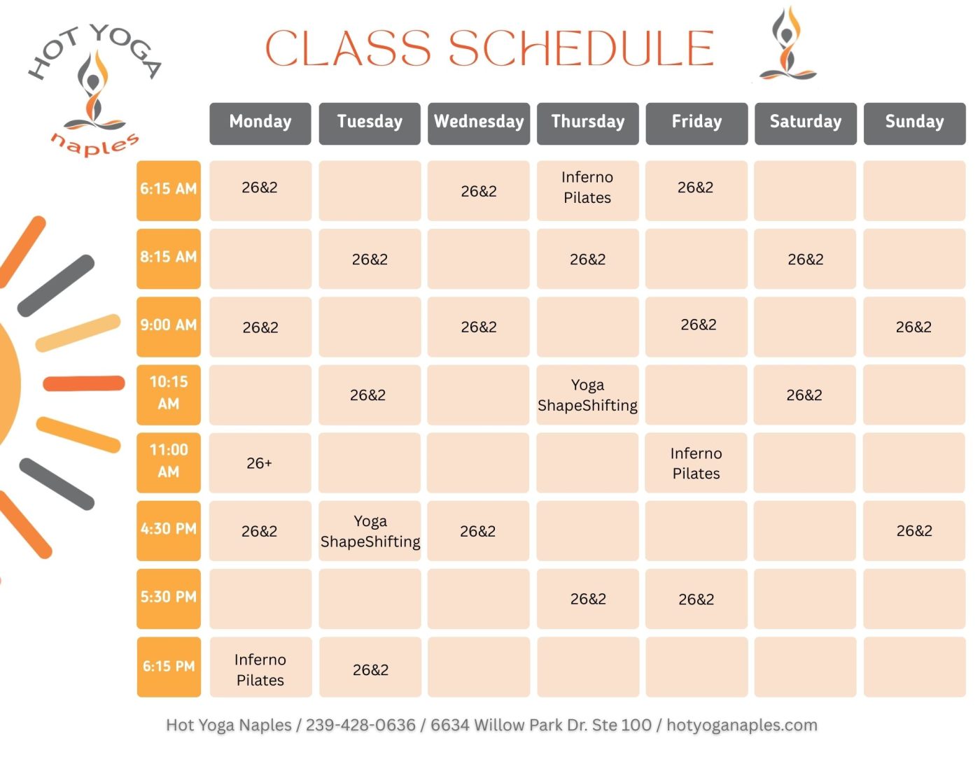 Hot Yoga Naples Schedule August 15th